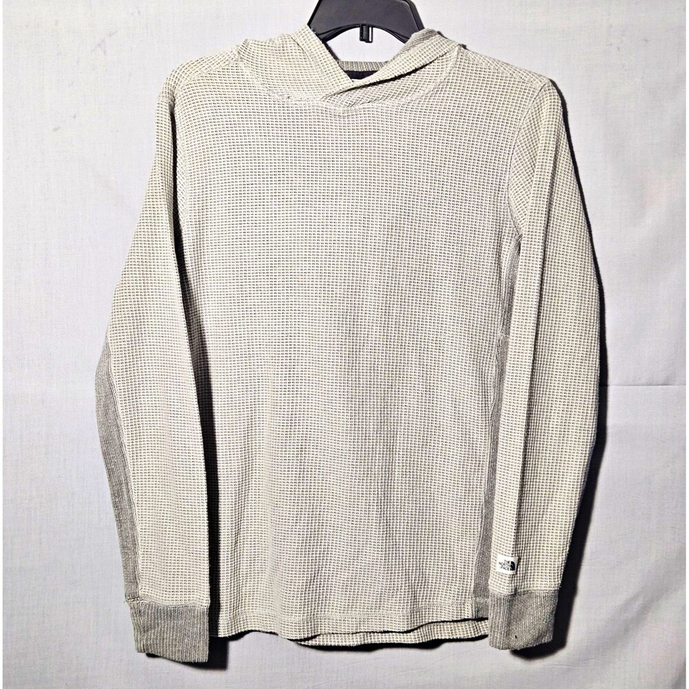 The North Face Hoodie Waffle Knit Mens Large Grey Pullover Thermal Shirt Hiking